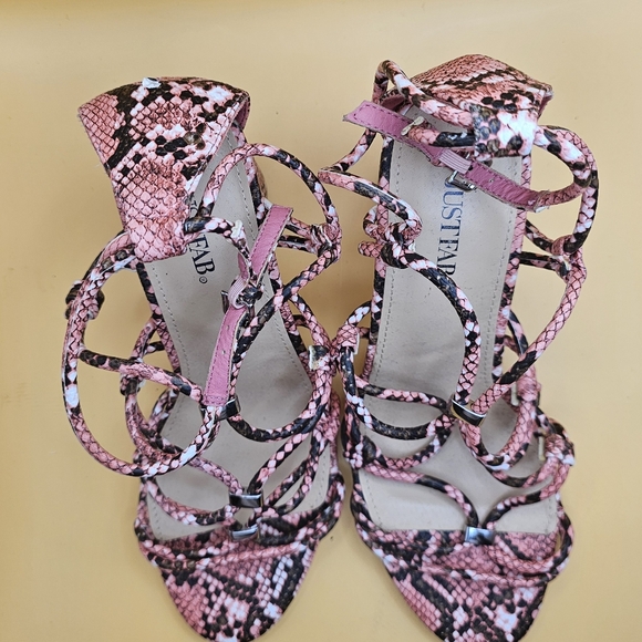 JustFab Pink/Black Caged Block Heels - Picture 6 of 7